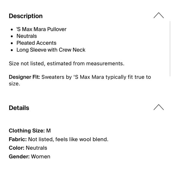 ‘s Max Mara Authentic Solid Beige Crew Neck Long Sleeve Knit Sweater Small - Picture 4 of 6